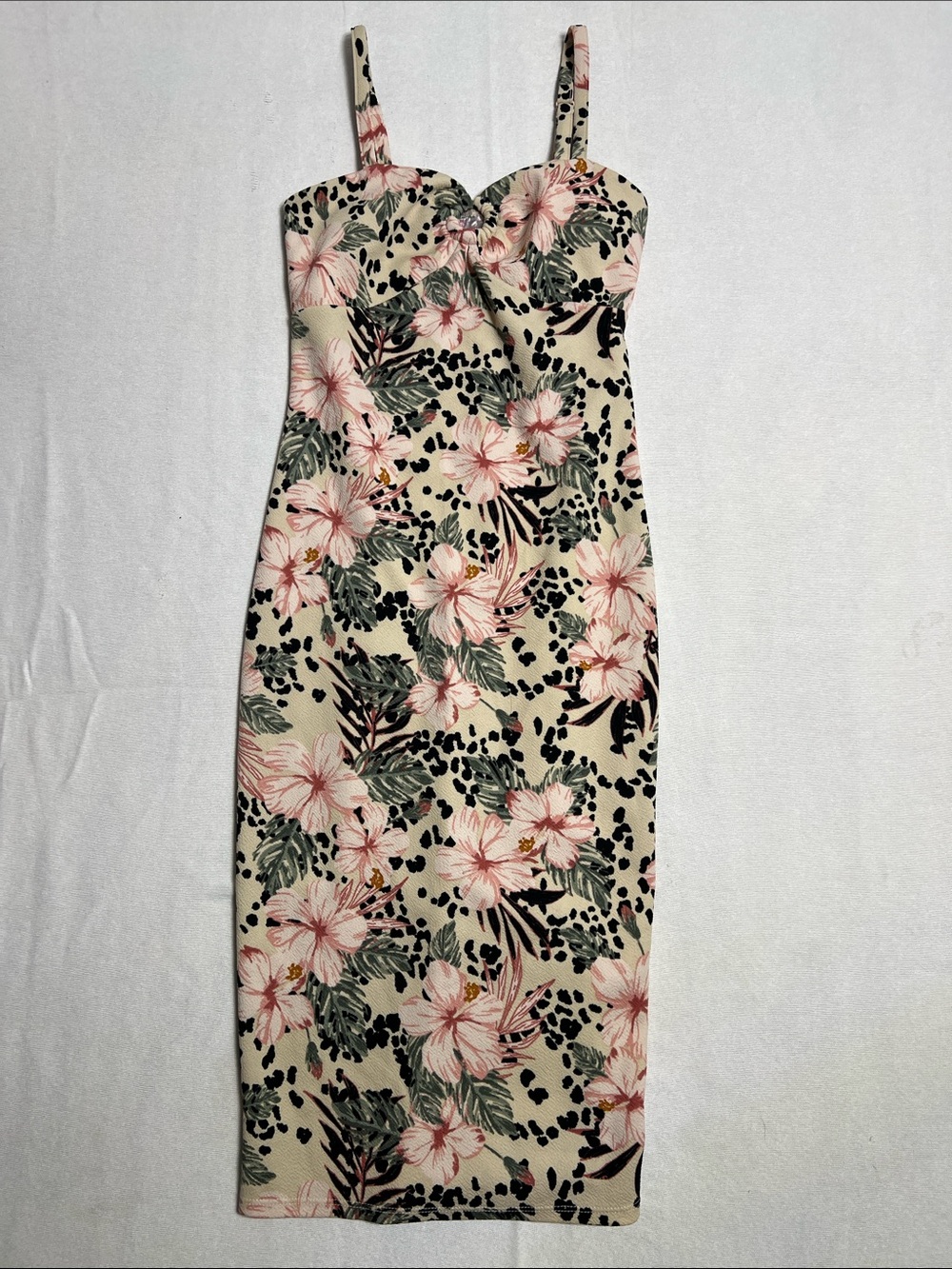 No Boundaries Cream Midi Dress with Pink Floral Print